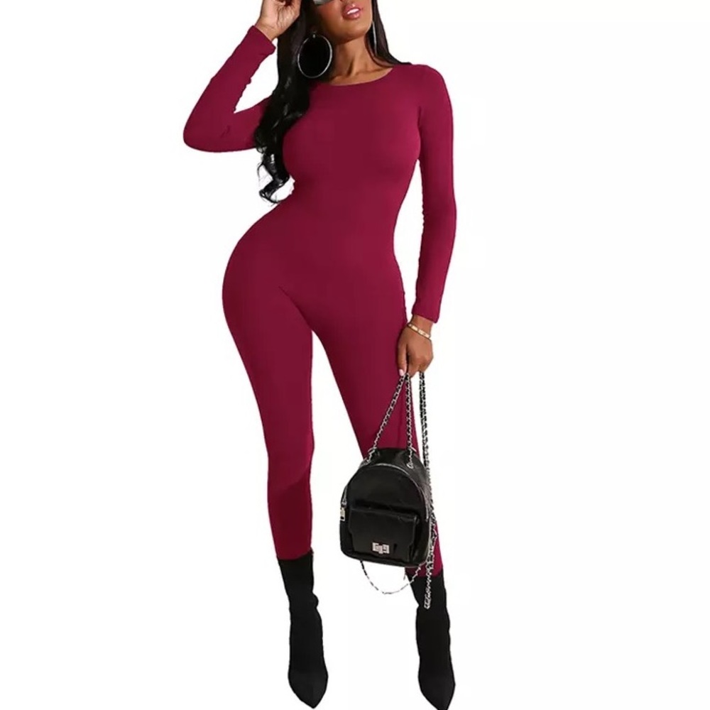 Burgundy catsuit romper